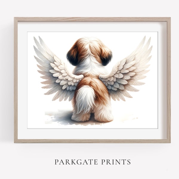Shih Tzu Angel Wings Art Print, Dog with Angel Wings, Shih Tzu Memorial Art, Dog Tribute, Dog Art, Watercolour, Rainbow Bridge Dog Print,