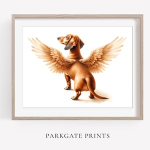 Dachshund Angel Wings Art Print, Dog with Angel Wings, Dachshund Tribute Art, Dog Memorial, Dog Art, Watercolour, Pet Loss, Dog Print