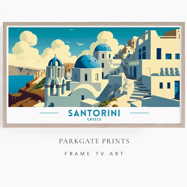 Santorini Travel Poster, Frame TV Art, Santorini Wall Art, TV Frame, Vintage travel, Travel Posters, Santorini Travel Poster, Greece Travel