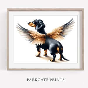 Dachshund Angel Wings Art Print, Dog with Angel Wings, Dachshund Memorial Art, Dog Memorial, Dog Art, Watercolour, Pet Loss, Dog Print