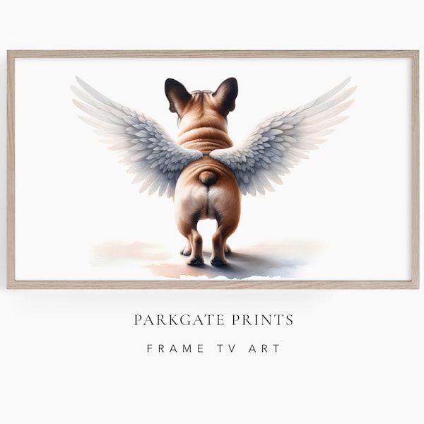 French Bulldog Frame TV Art, Dog with Angel Wings. Beagle memorial TV art frame, dog memorial, Dog TV art, watercolour style art, pet loss