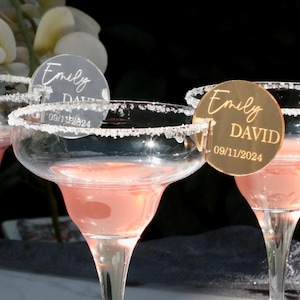 Personalized Acrylic Drink Tags, 50 Custom Drink Markers for Wedding Glasses, Cocktail Charms, Stemless Drink Toppers, Name Tags