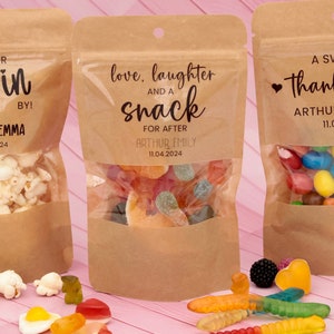 100 Pieces Wedding Treat Bags, Love Laughter and A Snack For After, Bridal Shower Favors, Bridal Shower Favors, Stand Up Zip Lock Bags