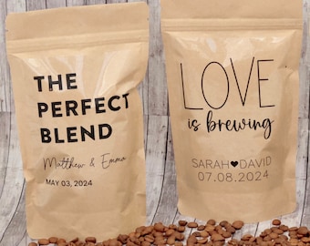 Personalized Bulk Wedding Favors, Party Favor Bags, Custom Coffee Pouches, The Perfect Blend Bag With Sticker, Favor Kraft Bag With Label