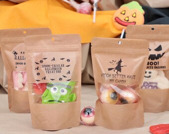 50 Pieces Halloween Treat Bags, Spooky Candy Bags, Personalized Treat Bags, Trick or Treat Bags With Custom Stickers, Fill Your Own Bag