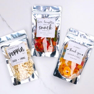 50 PCS Large Wedding Treat Bags, Love Laughter and A Snack Favor Bags, Bridal Shower Favors, Wedding Stickers and Bags, Stand Up Pouches