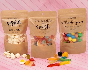 Wedding Treat Bags and Stickers, Love Laughter and a Snack, A Sweet Thank You Favor, His Her Wedding Stickers and Bags, Personalized Pouch