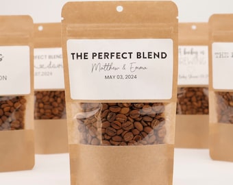 Wedding Favor Coffee Bags, The Perfect Blend, Personalized Coffee Pouch, Wedding Favors, Rehearsal Dinner, Bridal Shower Favor, Set of 50+