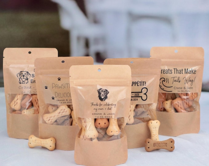 50 Pieces Custom Doggie Treat Bags, Dog Treat Favors, Pet Favors, Wedding Favors, Bridal Shower Favors, Goodie Bags