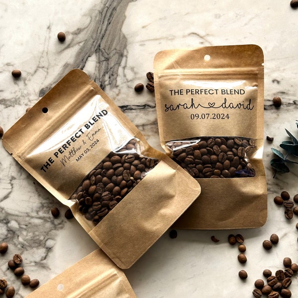 Coffee Wedding Favor Bags, The Perfect Blend, Personalized Coffee Pouch, Wedding Favors, Rehearsal Dinner, Engagement Party, Love is Brewing