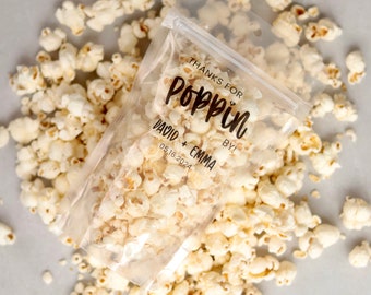 50 Pieces Wedding Favors, Thanks For Popping By Bags and Stickers, Popcorn Bags, Treat Bags, Snack Bag Favors, Custom Stand Up Zip Pouch Bag