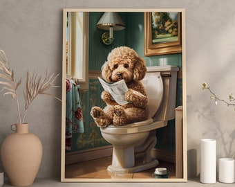 Cavapoo Wand Kunst Druck, Humorvoller Hund auf Toilette, Einzigartiges Wohndekor, Perfektes Geschenk für Hundeliebhaber, Toilettenschild