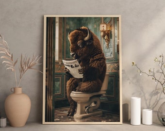 Bison on the toilet! - Funny animal Picture, Bathroom Wall Art, Wall Poster, Wall Decor, animal Lover Gift, Poster, Funny bathroom print