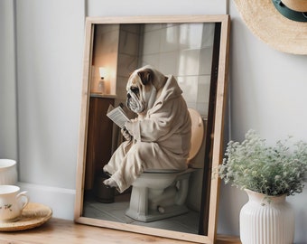 Bulldog on the loo! - Funny bathroom print, Funny Dog Picture, Bathroom Wall Art, Wall Poster, Wall Decor, Dog Lover Gift, Poster