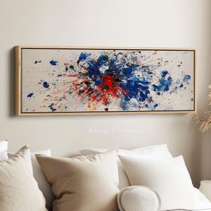 ABSTRACT SPLATTER Horizontal Wall Art Long Narrow, Wide Slim Wall Art, Horizontal Wall Art, Wall Art, Wide Skinny Big Wall Art, H0223