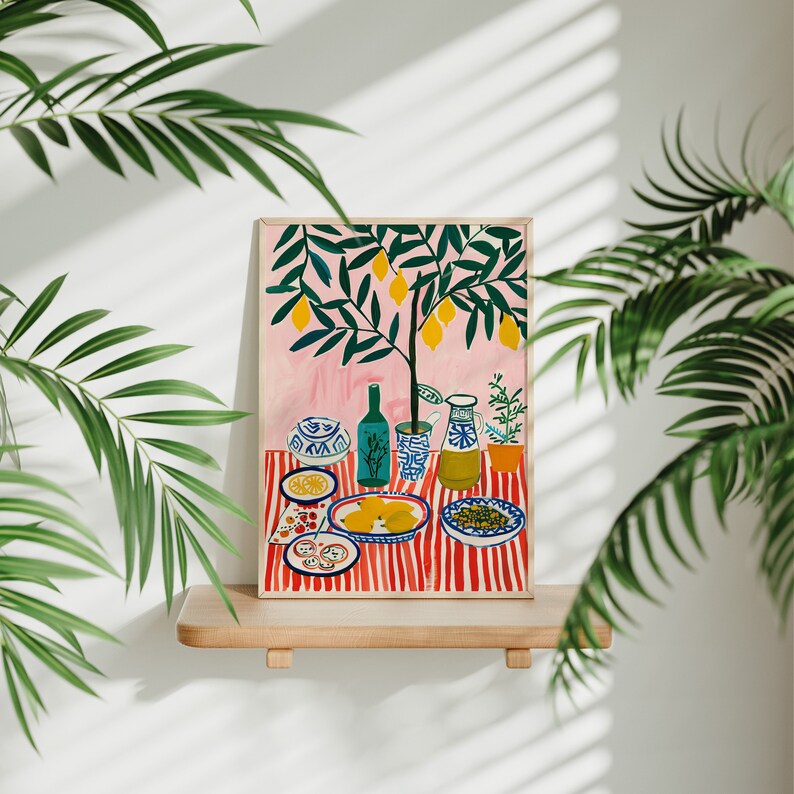 Vintage Food Art Print Retro Dinner Table Illustration, Kitchen Decor