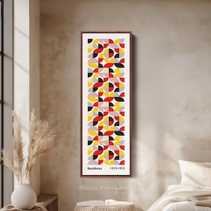 FRAMED BAUHAUS CANVAS Long Narrow Vertical Wall Decor, Large Geometric Wall Art, Art For Living room & Bedroom, Mid Century Modern - V0353