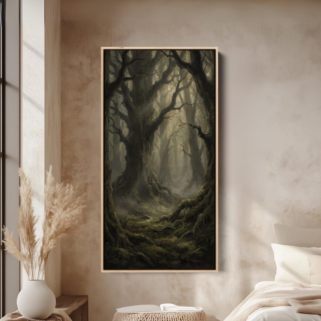 ENCHANTED DARK FOREST Vertical Wall Art Moody Woodland Tall Wall Art ...