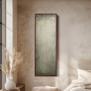 Abstrakte rustikale grüne Wandkunst lange schmale vertikale Wandkunst große Leinwanddekor, große Leinwandkunstarbeit großes gerahmtes Bild - V0214