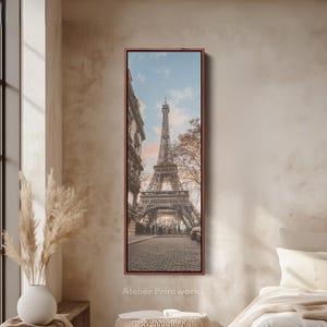 PARIS EIFFEL TOWER Large Vertical Framed Canvas Photograph, Paris Travel Picture, Long Narrow Tall Wall Decor, Travel Print - V0341