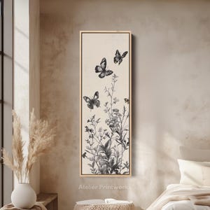 VERTIKAL FJÄRILSTRÄDGÅRD Väggkonst Inramad Canvastavla Botanisk Naturillustration för Sovrum eller Hall