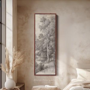 TABLEAU D'ARBRE VINTAGE Art mural long et étroit, art mural vertical, grande toile, grande oeuvre d'art sur toile, grande image encadrée - V0220