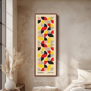FRAMED BAUHAUS CANVAS Long Narrow Vertical Wall Decor, Large Geometric Wall Art, Art For Living room & Bedroom, Mid Century Modern - V0357