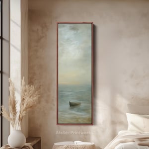 MUTED OCEAN PAINTING Long Narrow Vertical Wall Art, Large Canvas Decor, Large Canvas Art Work, Long Wall Art, Large Framed Picture - V0139