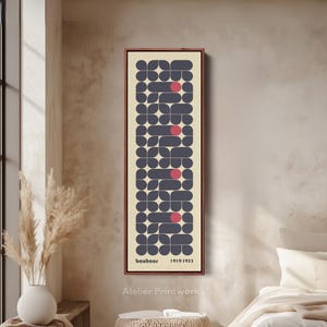 FRAMED BAUHAUS CANVAS Long Narrow Vertical Wall Decor, Large Geometric Wall Art, Art For Living room & Bedroom, Mid Century Modern - V0359