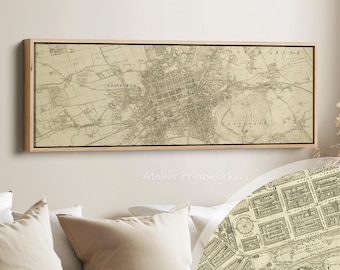 Edinburgh 1853 Antique Map, Long Canvas Wall Art, Historic Scotland Print