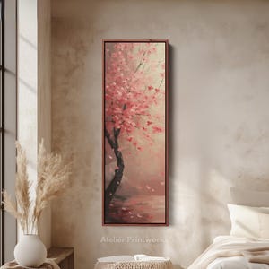 BLOOMING CHERRY BLOSSOM Wall Art Long Narrow Vertical Wall Art Large Canvas Decor, Large Canvas Art Work Large Framed Picture - V0212