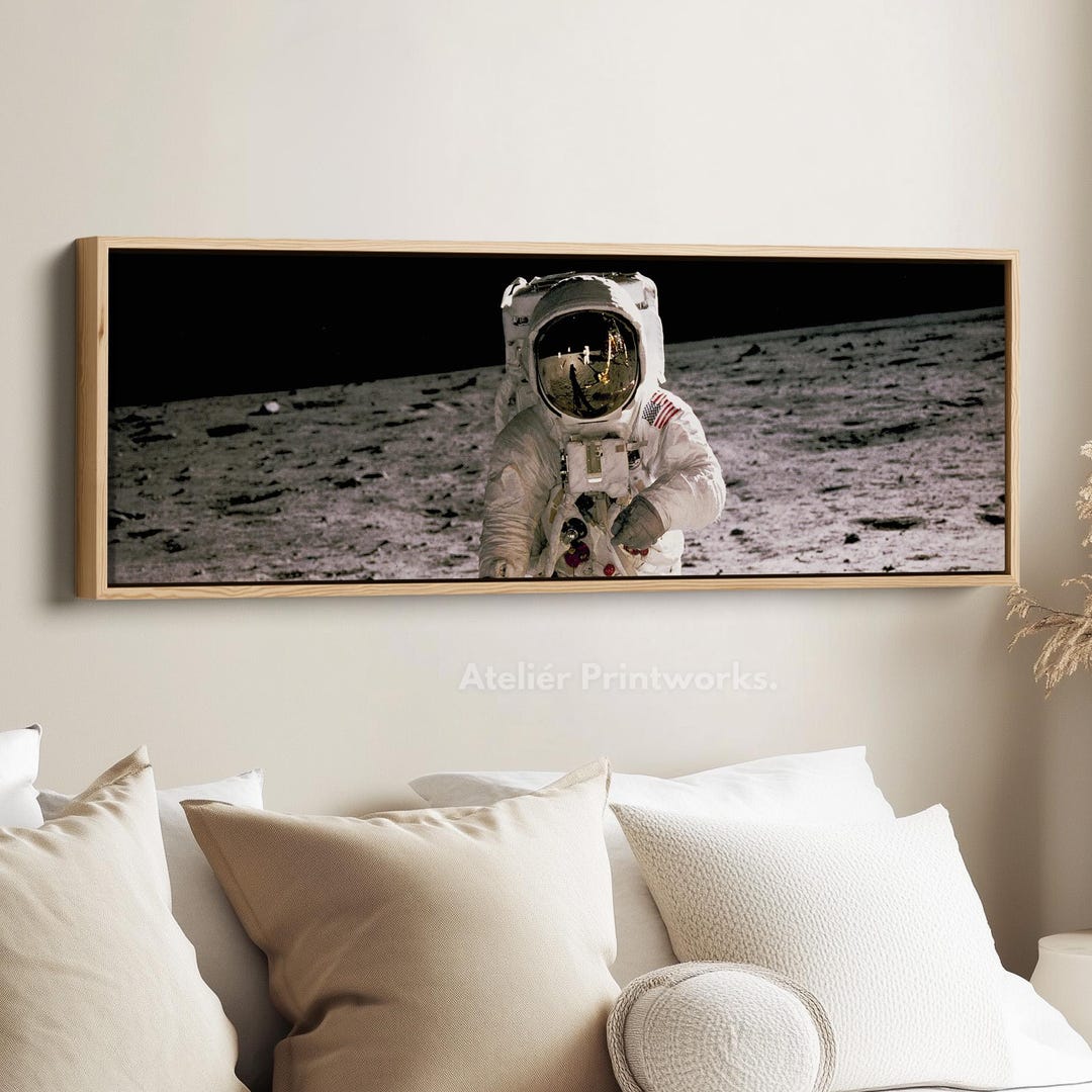 Horizontal Astronaut Wall Art Long Moon Canvas Print Space Exploration ...