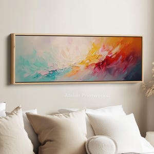 ABSTRACT COLOURFUL Long Narrow Wall Art, horizontal Wall Art, Large Framed Canvas, panoramic wall art, above bed decor, skinny art - H0033