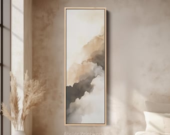VERTICAL MINIMAL ABSTRACT Wall Art Framed Canvas Print Neutral Watercolour Painting for Modern Bedroom or Office