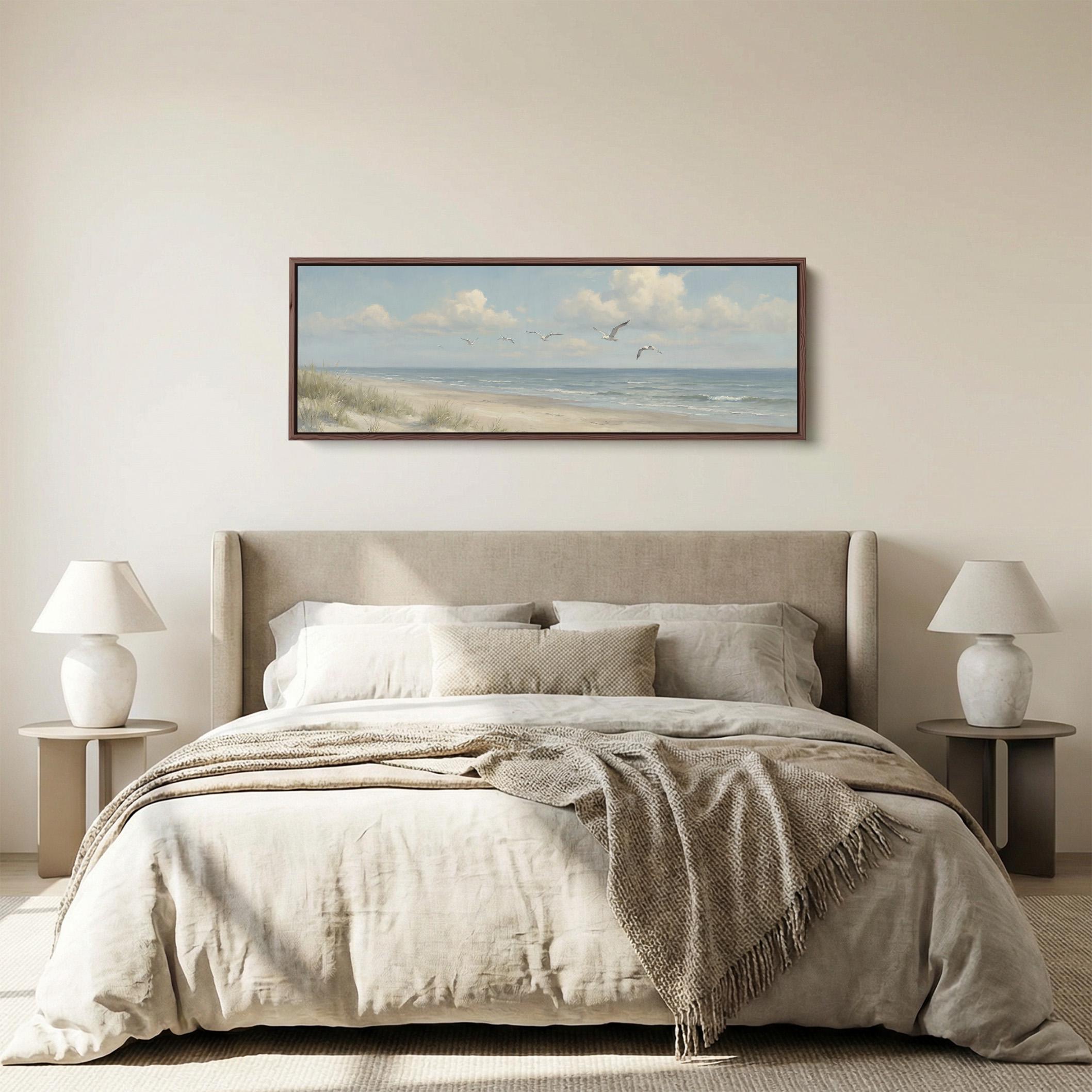 SEAGULL BEACH PANORAMA Wide Horizontal Wall Art Blue Grey Sky and Soft ...