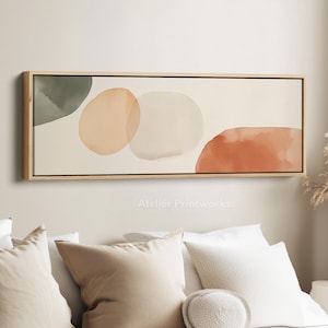BEIGE & GREEN ABSTRACT Horizontal Wall Art Long Narrow, Wide Slim Wall Art, Horizontal Wall Art, Wall Art, Wide Skinny Wall Art, H0228