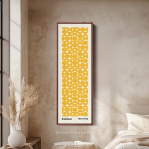 GEOMETRIC BAUHAUS MID Century Yellow Orange Modern, Large Vertical Narrow Wall Art,  Long Wall Pictures, Retro Framed Wall Art - V0334