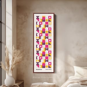 BAUHAUS MID CENTURY Modern Long Vertical Wall Art Canvas, Retro Wall Decor, Tall Skinny Framed Poster Abstract Geometric - V0329
