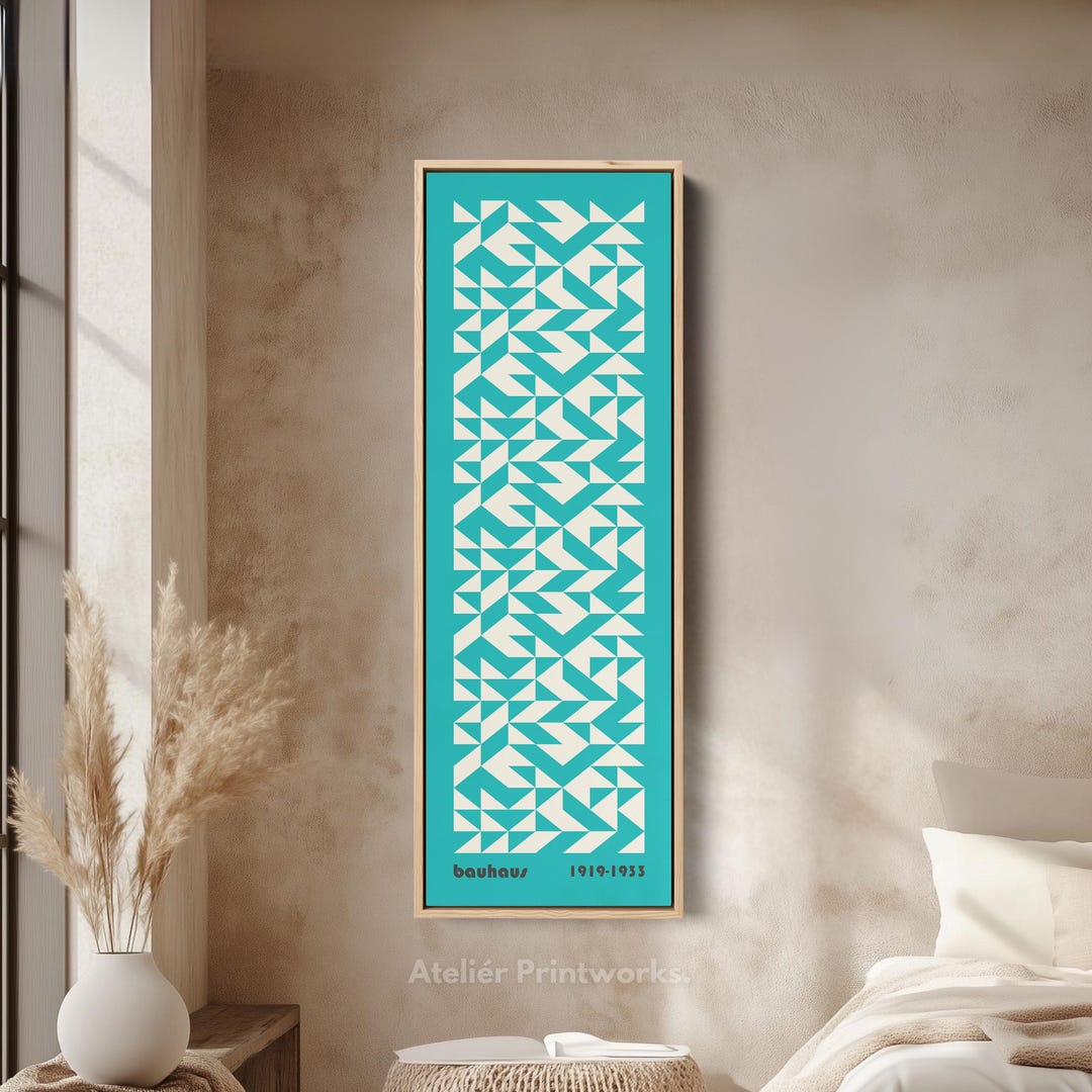 BLUE WHITE MINIMALIST Vertical Wall Art – Bauhaus Geometric Framed ...