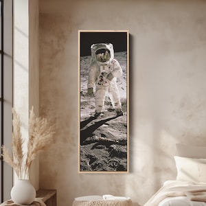 Astronaut Standing on the Moon, Vertical Wall Art for a Study or Hallway
