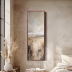 VERTICAL LANDSCAPE BEIGE Wall Art Long Skinny Narrow Canvas, Tall Vertical Wall Art, Framed Wall Decor, Large Framed Canvas - V0055