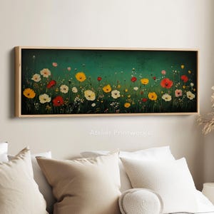 ABSTRACT WILDFLOWER MEADOW Framed Canvas Wall Art Print, Long Horizontal Art, Wide Wall Art, Canvas Print, Large Panoramic Landscape - H0148