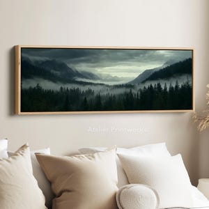 MISTY LANDSCAPE Framed Canvas Wall Art Print, Long Horizontal Art, Wide Wall Art, Canvas Print, Large Panoramic Landscape - H0107