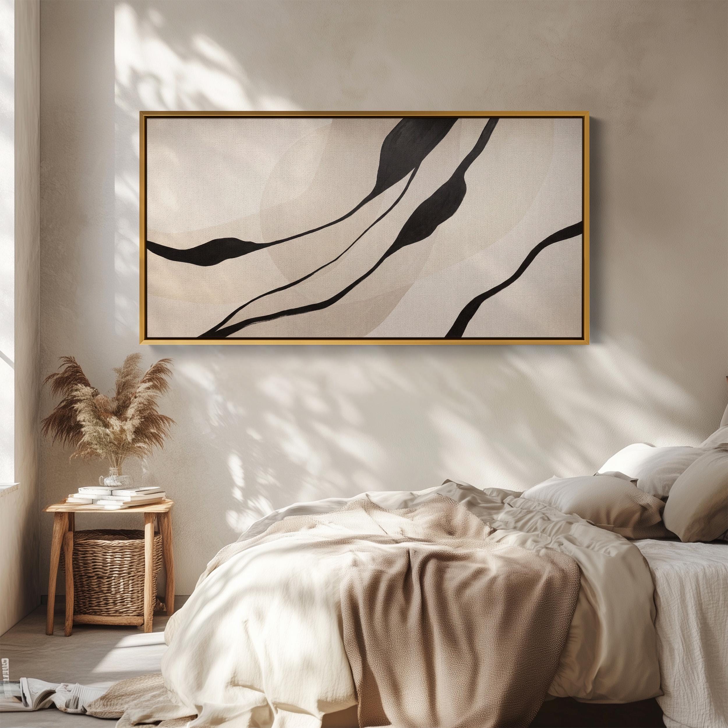 MINIMAL BOTANICAL FORM Wide Horizontal Wall Art Long Canvas Above Bed ...