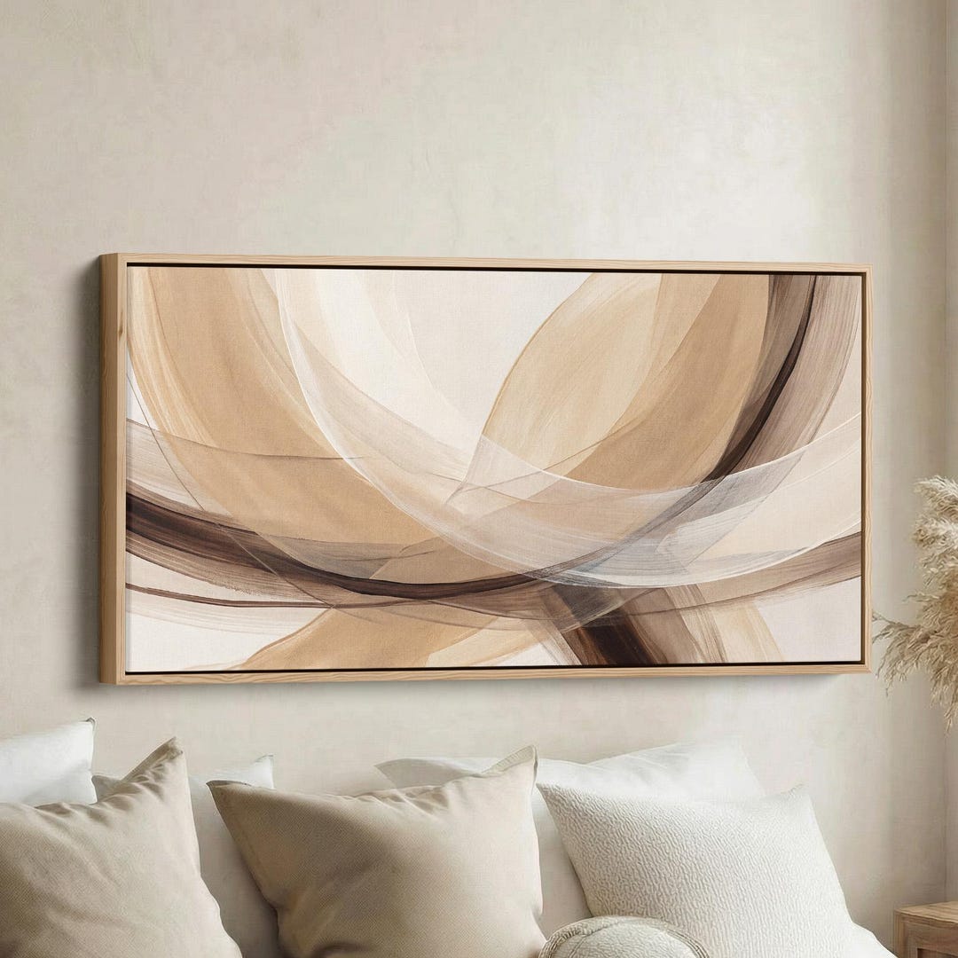 WARM TAUPE SWEEP Wide Horizontal Wall Art Above Bed Long Canvas Print ...