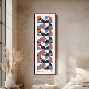 FRAMED BAUHAUS CANVAS Long Narrow Vertical Wall Decor, Large Geometric Wall Art, Art For Living room & Bedroom, Mid Century Modern - V0358