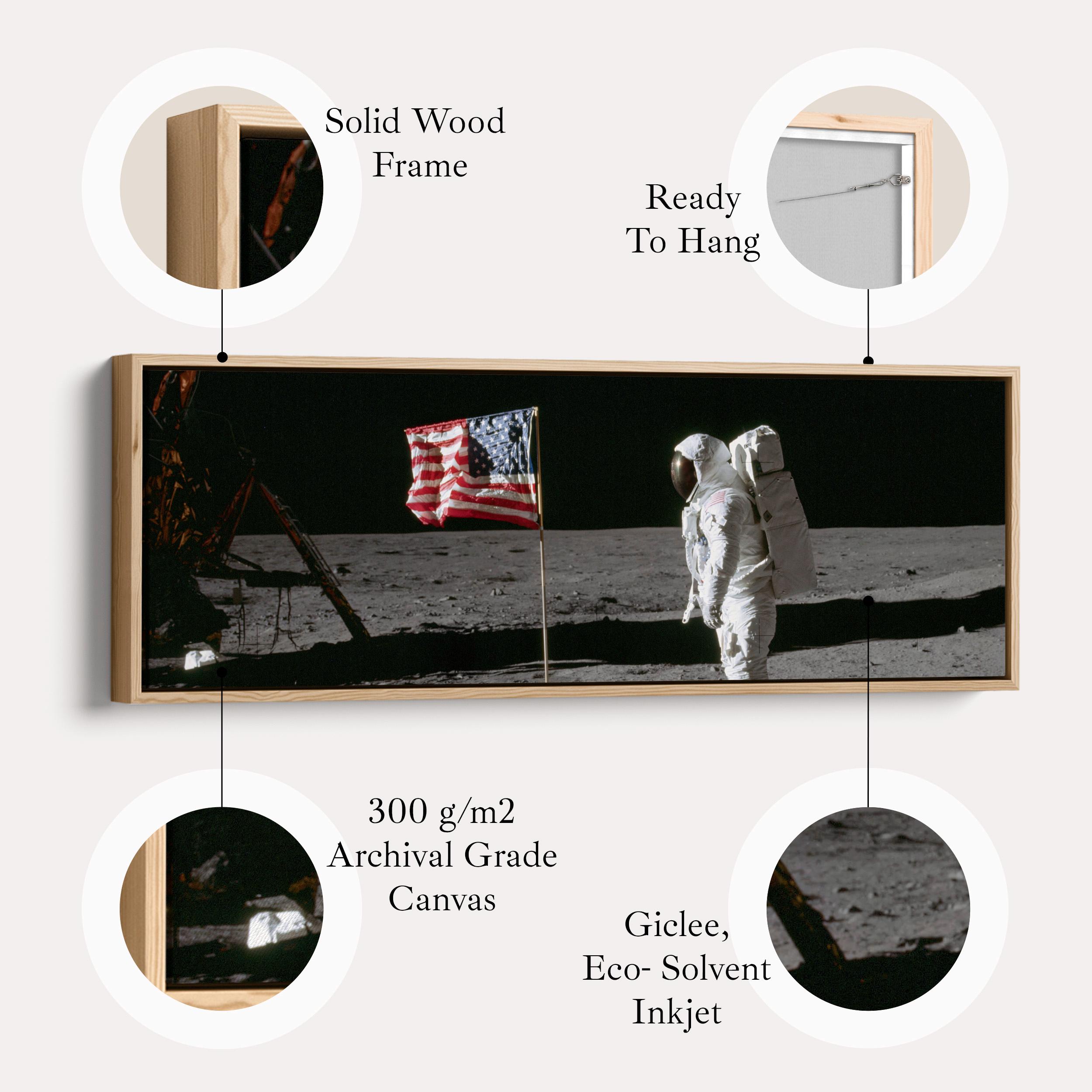 Above Bed Wall Art Astronaut and Flag Canvas Print Long Horizontal Moon ...