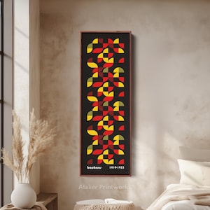 FRAMED BAUHAUS CANVAS Long Narrow Vertical Wall Decor, Large Geometric Wall Art, Art For Living room & Bedroom, Mid Century Modern - V0355