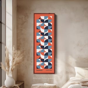 FRAMED BAUHAUS CANVAS Long Narrow Vertical Wall Decor, Large Geometric Art For Living room & Bedroom Mid Century Modern V0365