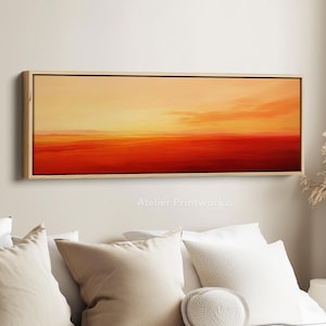 Orange Abstract long narrow art work, wide wall art, skinny wall art, panoramic wall art, panoramic canvas, wall art narrow - H0097